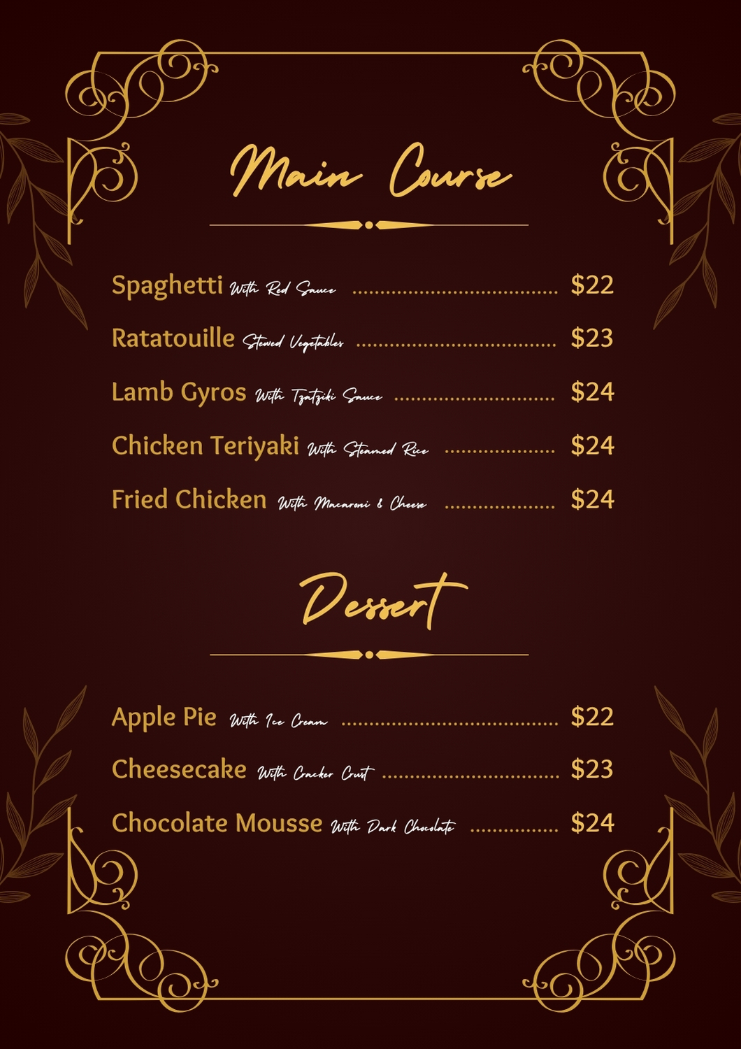 Menu page 2